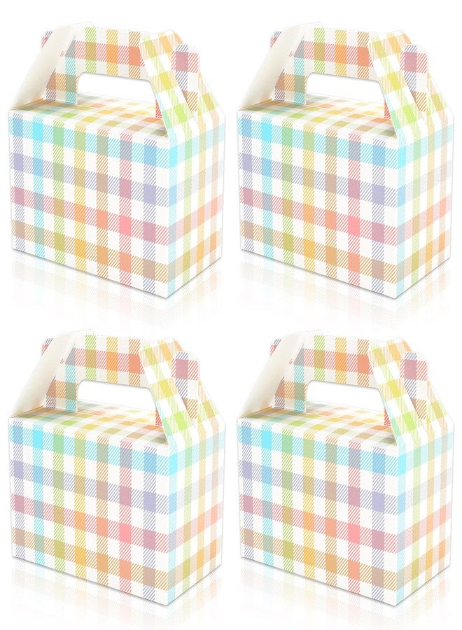 وولاين علبة هدايا من قماش الجينغهام من والين، مزودة بمقبض، 24 قطعة، علب حلوى مثلثة الشكل، أكياس حلوى ربيعية، أكياس حلوى عيد الفصح، علبة هدايا من الورق المقوى بنقشة مربعات باستيلية، مناسبة لأعياد الميلاد وحفلات استقبال المولود الجديد. - Image 1